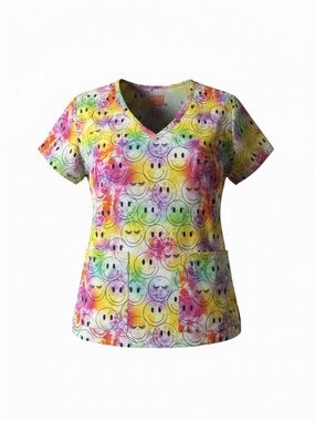 Ava Therese 3XL Scrub Top Smiley Face Tie Dye Nurse Medical Uniform NWT